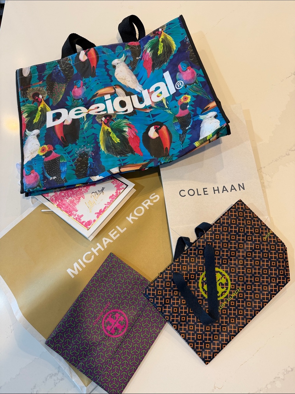 2 Tory, other gift bags, & Desigual  Tropical Parrot Tote